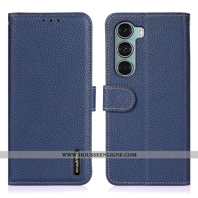 Housse Moto G200 5G Cuir Véritable Litchi KHAZNEH