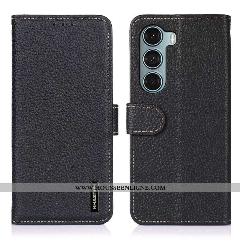 Housse Moto G200 5G Cuir Véritable Litchi KHAZNEH