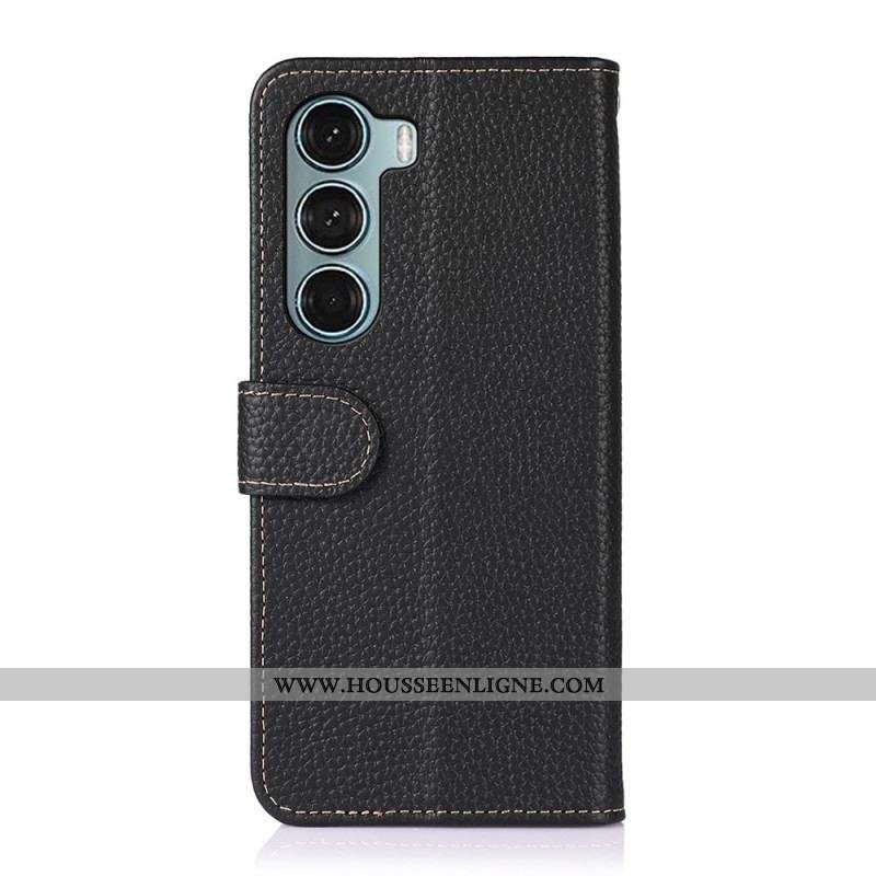 Housse Moto G200 5G Cuir Véritable Litchi KHAZNEH