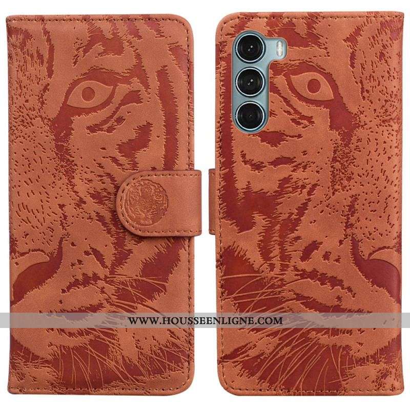 Housse Moto G200 5G Empreinte Face de Tigre