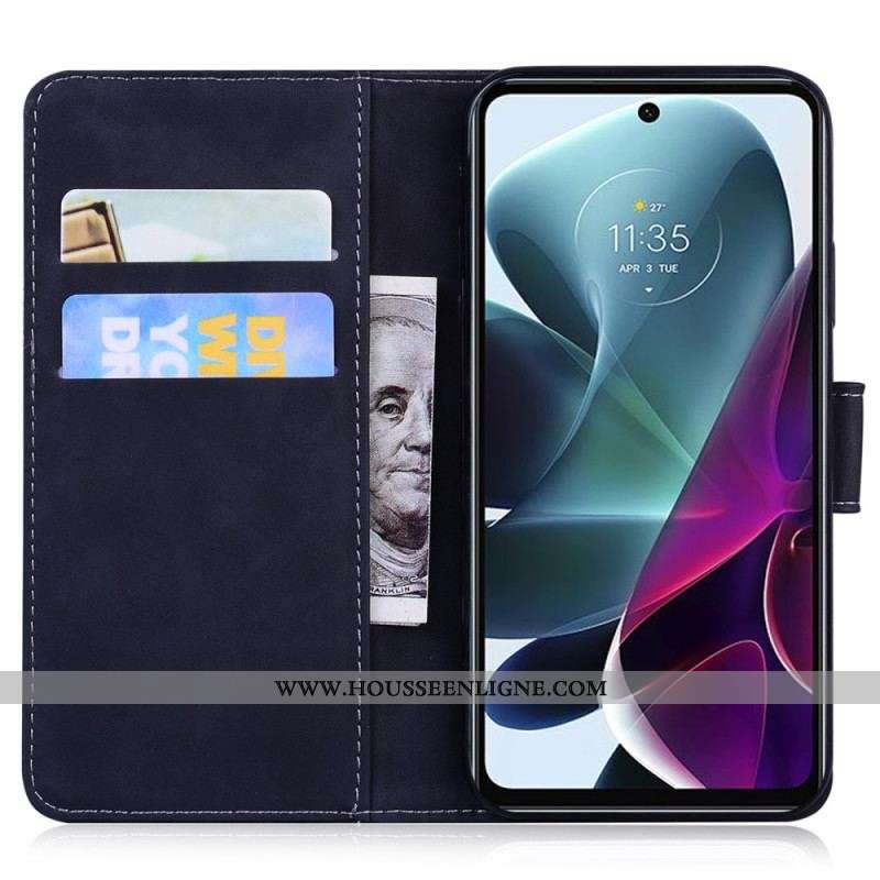 Housse Moto G200 5G Empreinte Face de Tigre