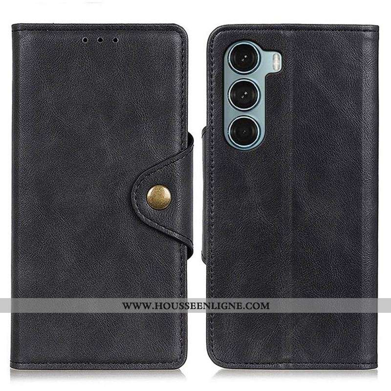 Housse Moto G200 5G Simili Cuir Vintage et Bouton