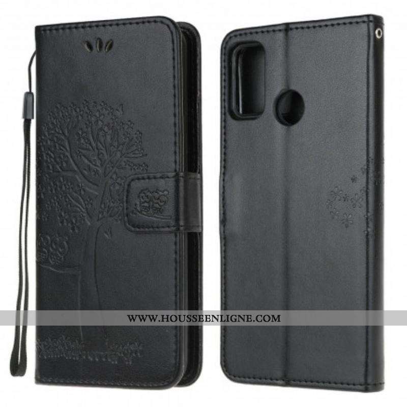 Housse Moto G30 / Moto G10 Arbre et Hiboux à Lanière