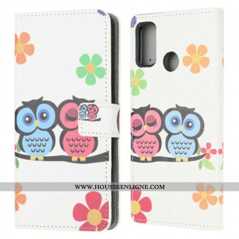 Housse Moto G30 / Moto G10 Couple de Hiboux