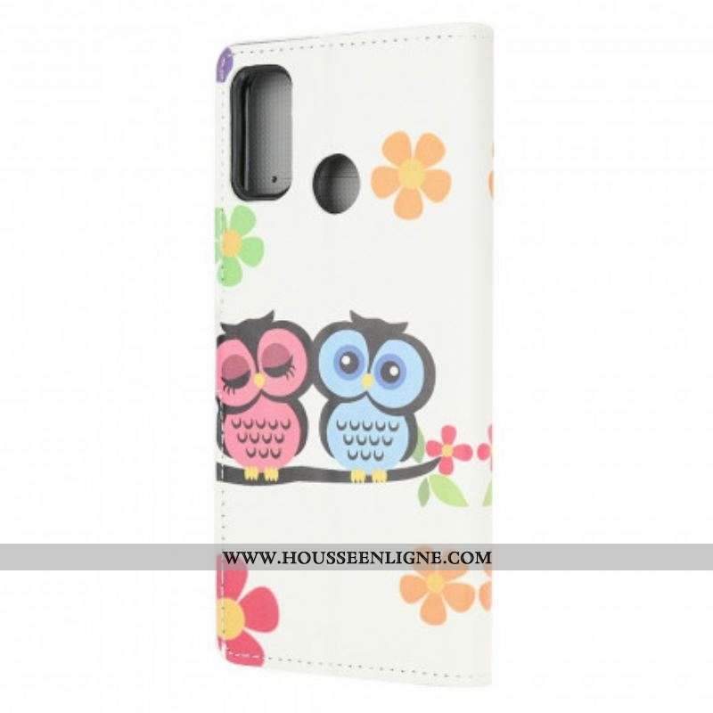 Housse Moto G30 / Moto G10 Couple de Hiboux