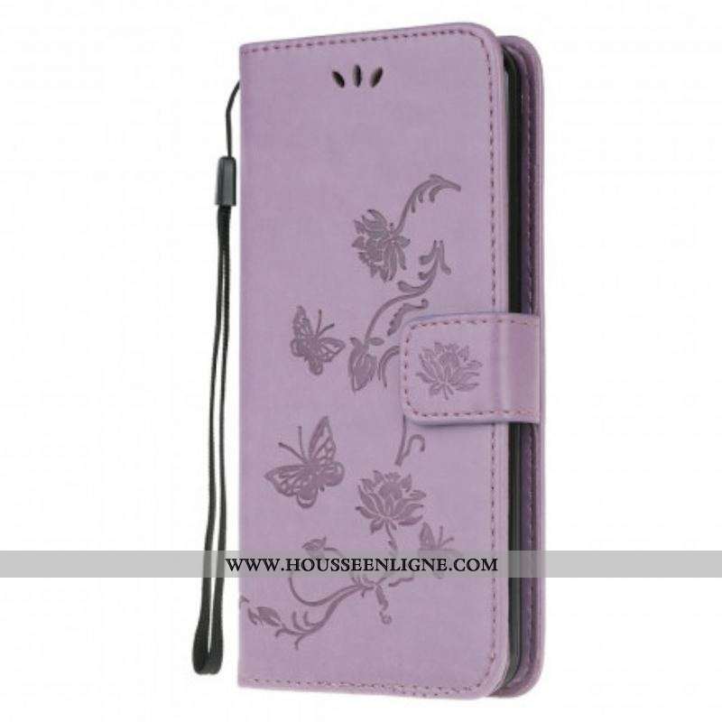 Housse Moto G30 / Moto G10 Papillons Et Fleurs À Lanière