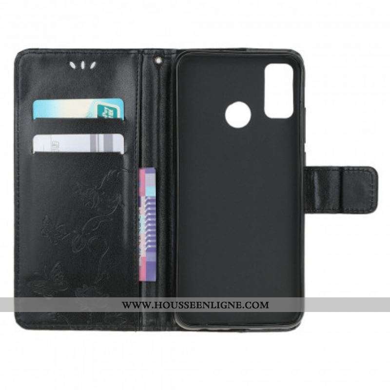 Housse Moto G30 / Moto G10 Papillons Et Fleurs À Lanière