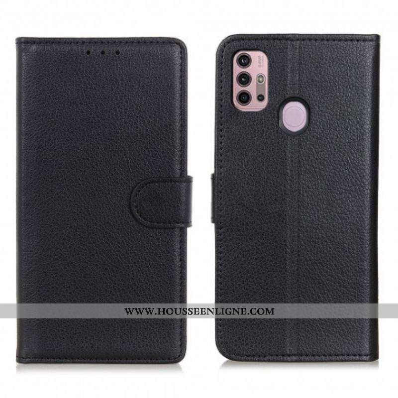 Housse Moto G30 / Moto G10 Simili Cuir Litchi Traditionnel