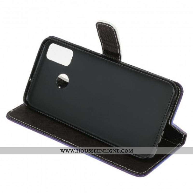 Housse Moto G30 / Moto G10 Yeux de Chat Noir à Lanière