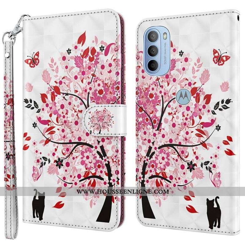 Housse Moto G41 / G31 Arbre Rose et Chat Noir