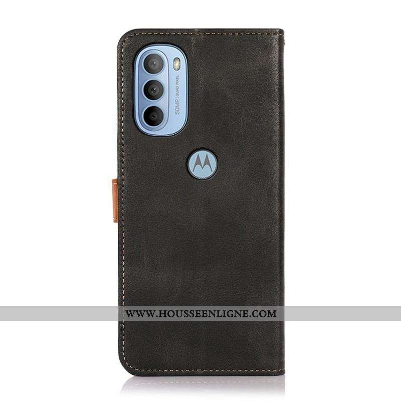 Housse Moto G41 / G31 Bicolore Fermoir Doré KHAZNEH