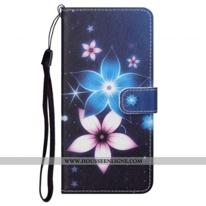 Housse Moto G41 / G31 Fleurs Lunaires à Lanière