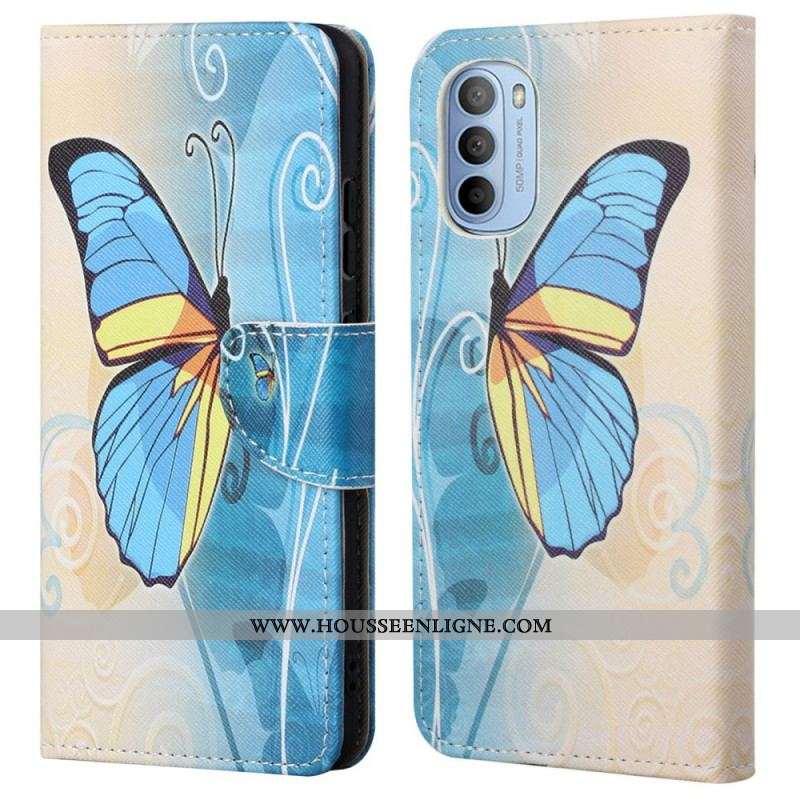 Housse Moto G41 / G31 Papillon Bleu et Jaune