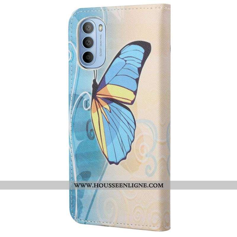 Housse Moto G41 / G31 Papillon Bleu et Jaune