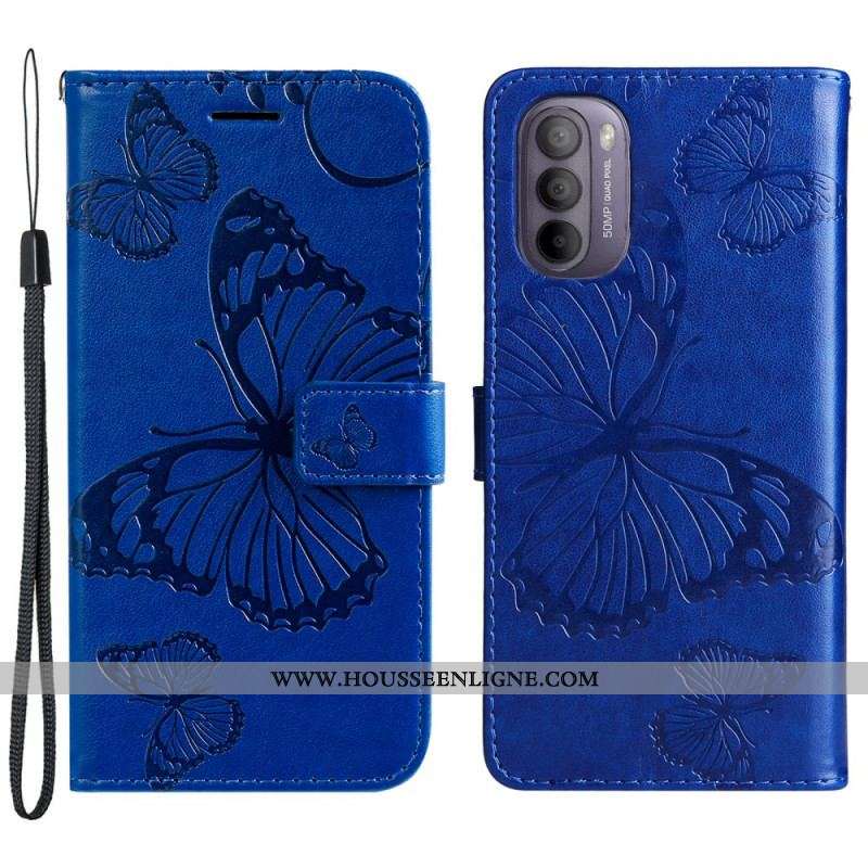 Housse Moto G41 / G31 Papillons Géants à Lanière
