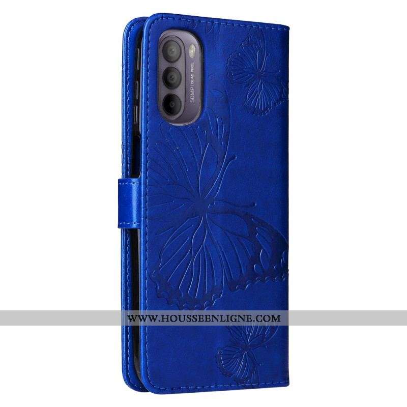 Housse Moto G41 / G31 Papillons Géants à Lanière