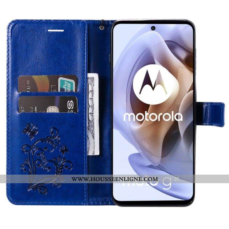 Housse Moto G41 / G31 Papillons Géants à Lanière