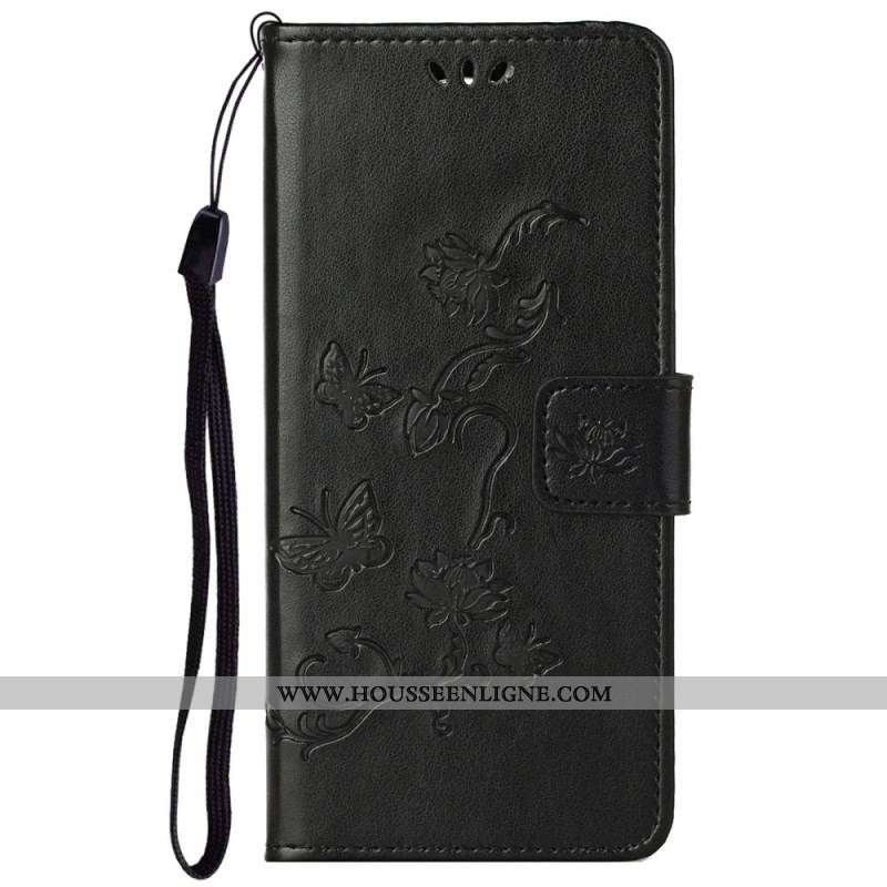 Housse Moto G41 / G31 Papillons et Fleurs à Lanière