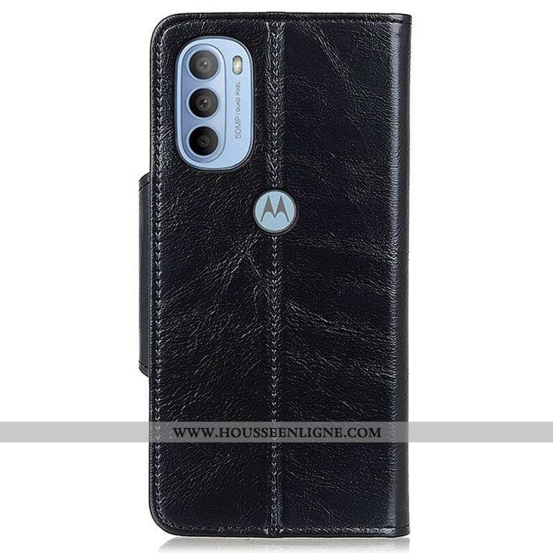 Housse Moto G41 / G31 Simili Cuir Bouton Verni KHAZNEH