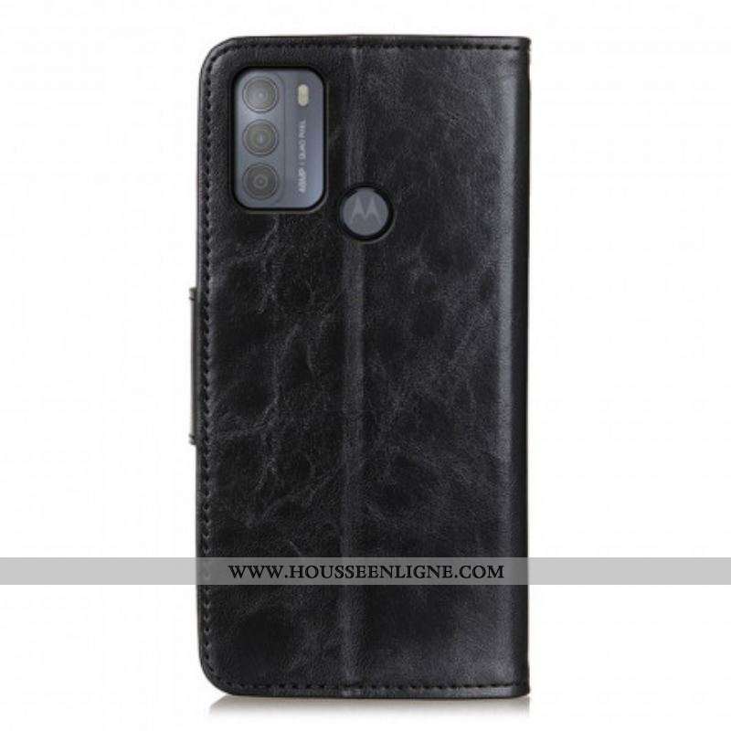 Housse Moto G50 Cuir Fendu Fermoir Réversible