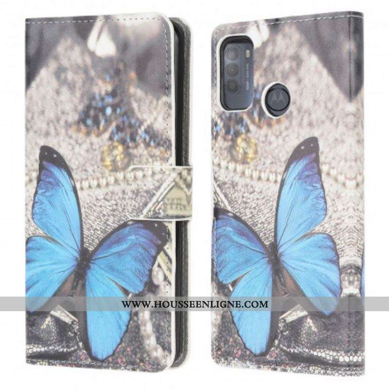 Housse Moto G50 Papillon Bleu