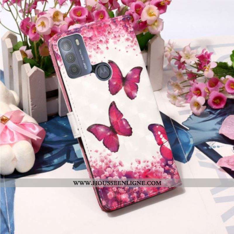 Housse Moto G50 Papillons Rouges