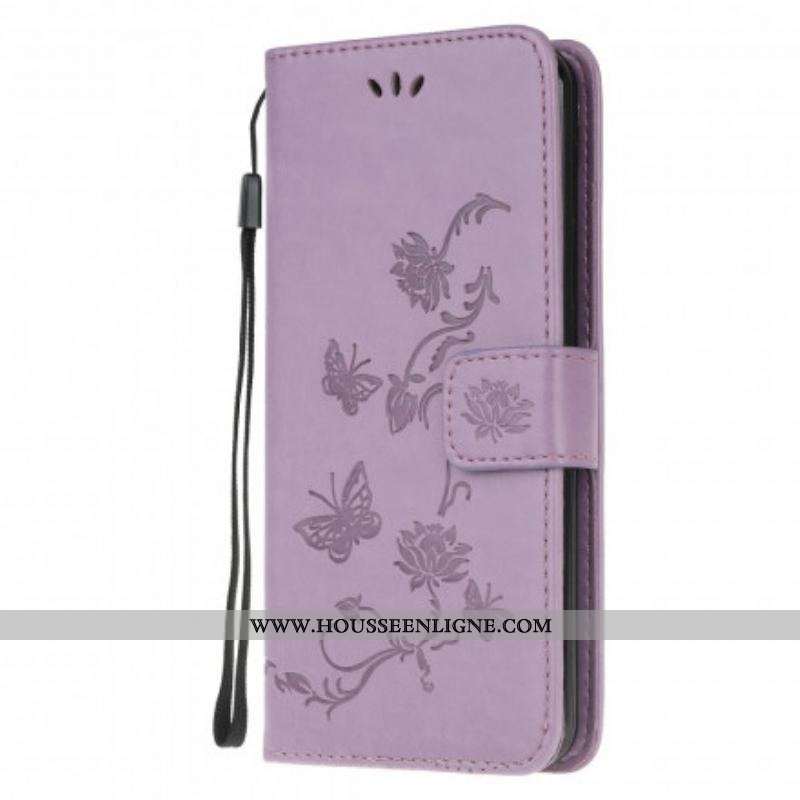 Housse Moto G50 Papillons et Fleurs à Lanière