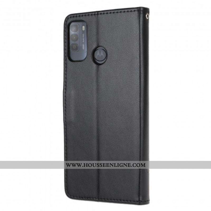 Housse Moto G50 Papillons et Fleurs à Lanière