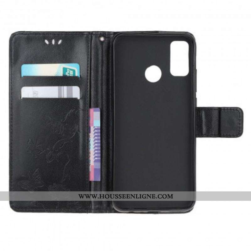 Housse Moto G50 Papillons et Fleurs à Lanière