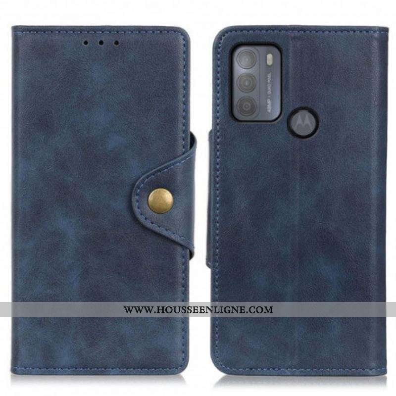 Housse Moto G50 Simil Cuir Bouton Décoratif