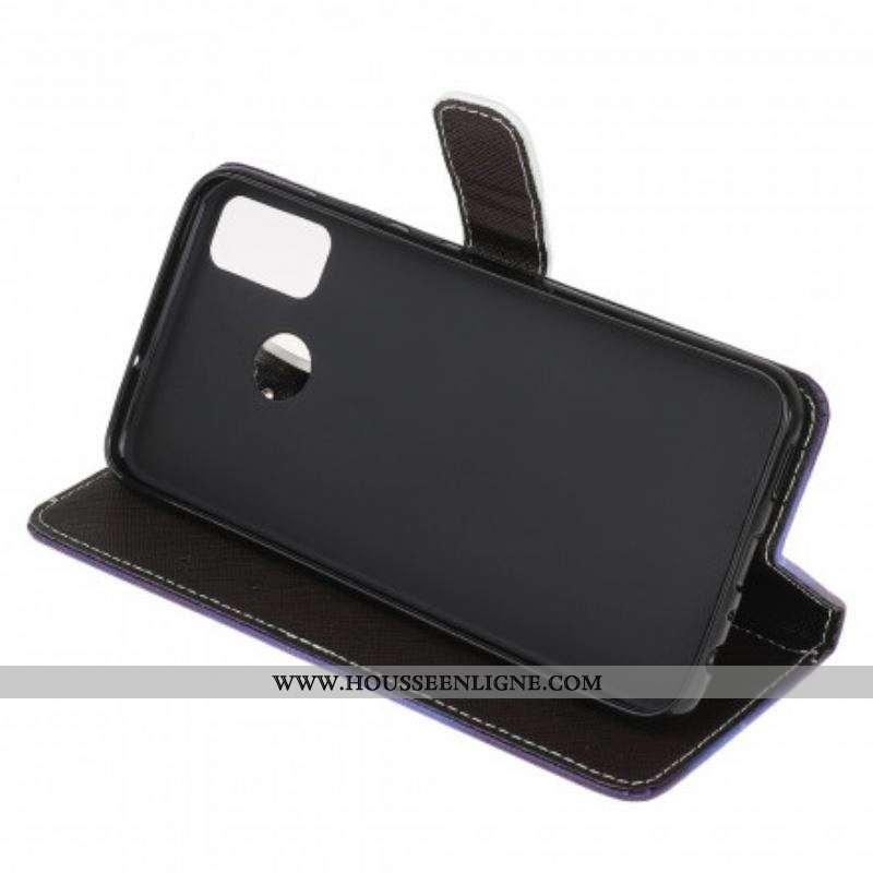Housse Moto G50 Yeux de Chat Noir à Lanière