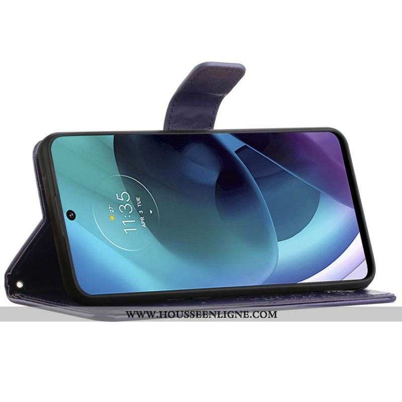 Housse Moto G51 5G Arbre et Hiboux à Lanière