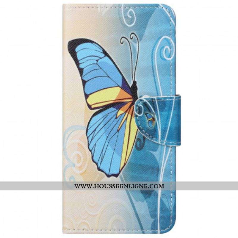 Housse Moto G51 5G Papillon Bleu et Jaune
