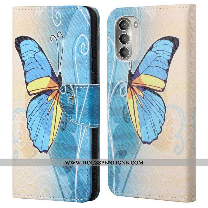 Housse Moto G51 5G Papillon Bleu et Jaune