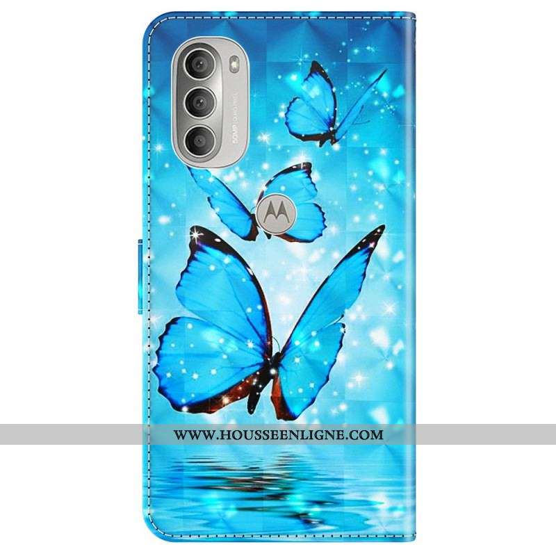 Housse Moto G51 5G Papillons Bleus Volants