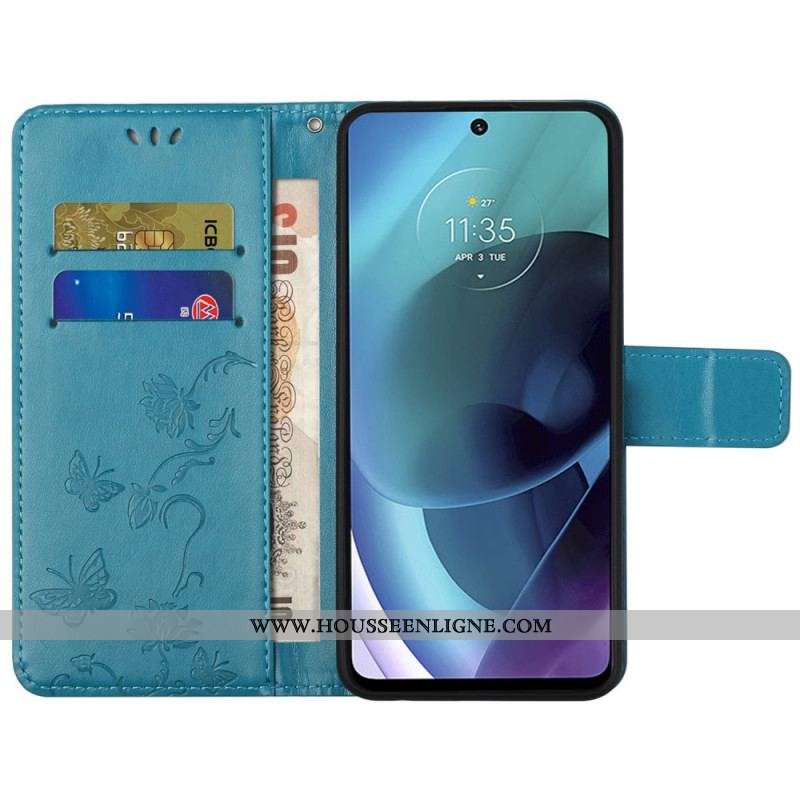 Housse Moto G51 5G Papillons et Fleurs D'Asie
