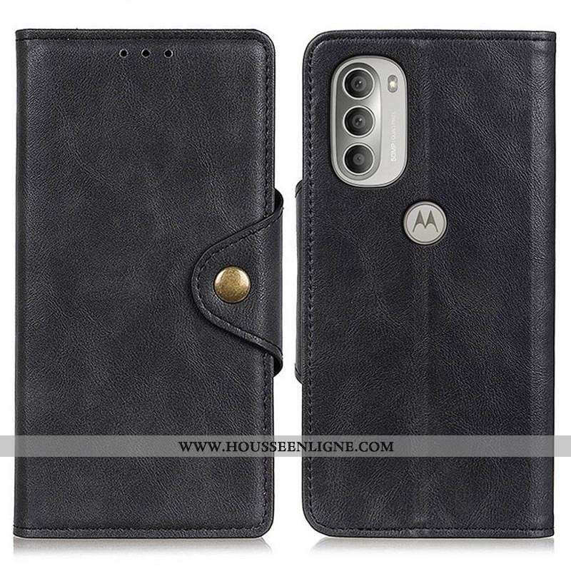 Housse Moto G51 5G Simili Cuir Vintage et Bouton