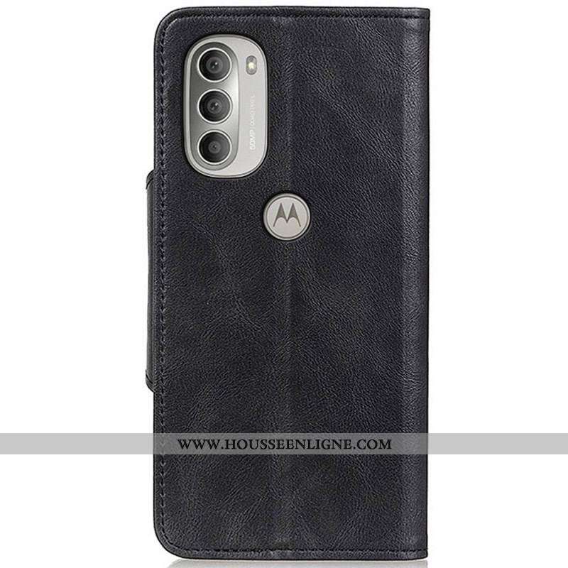 Housse Moto G51 5G Simili Cuir Vintage et Bouton