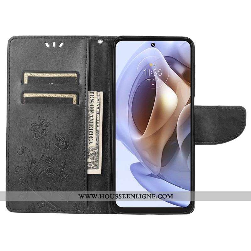 Housse Moto G51 5G Splendides Papillons à Lanière