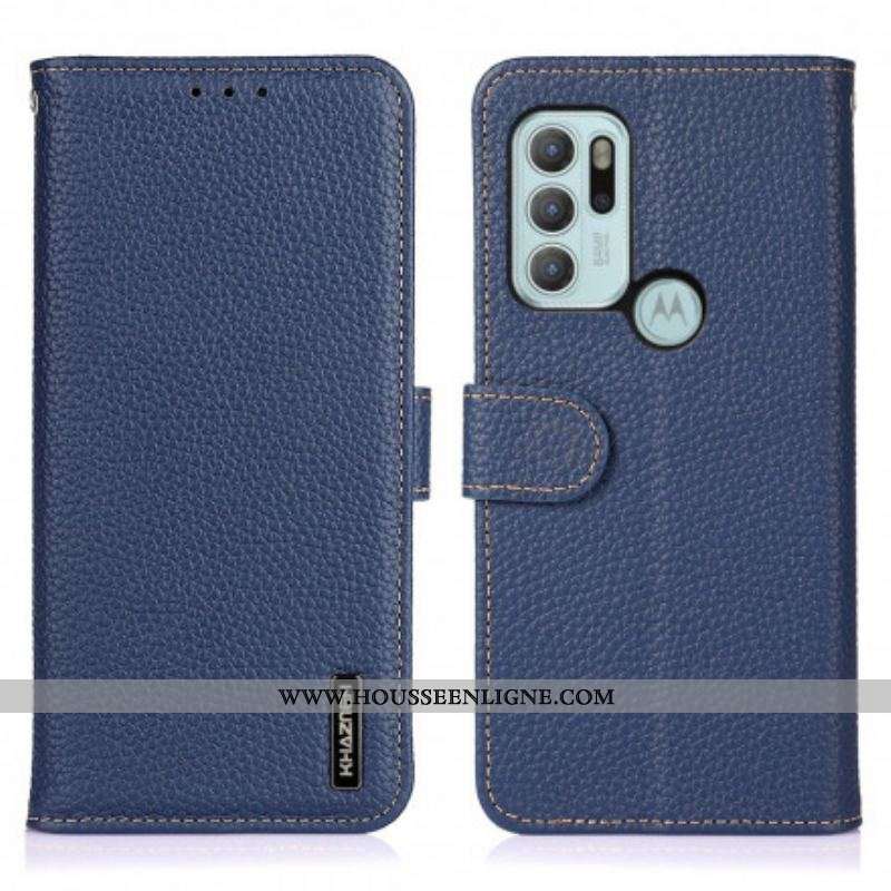 Housse Moto G60s Cuir Litchi KHAZNEH