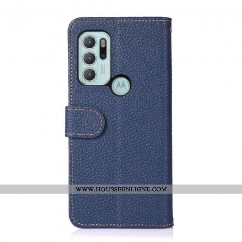 Housse Moto G60s Cuir Litchi KHAZNEH
