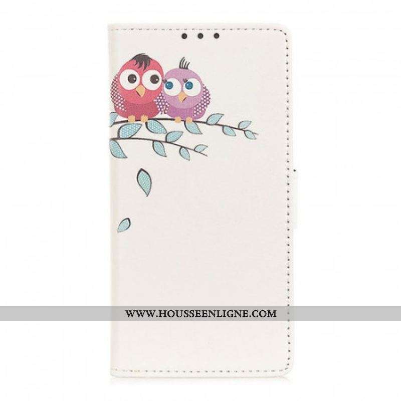 Housse Moto G71 5G Couple De Hiboux Sur l'Arbre