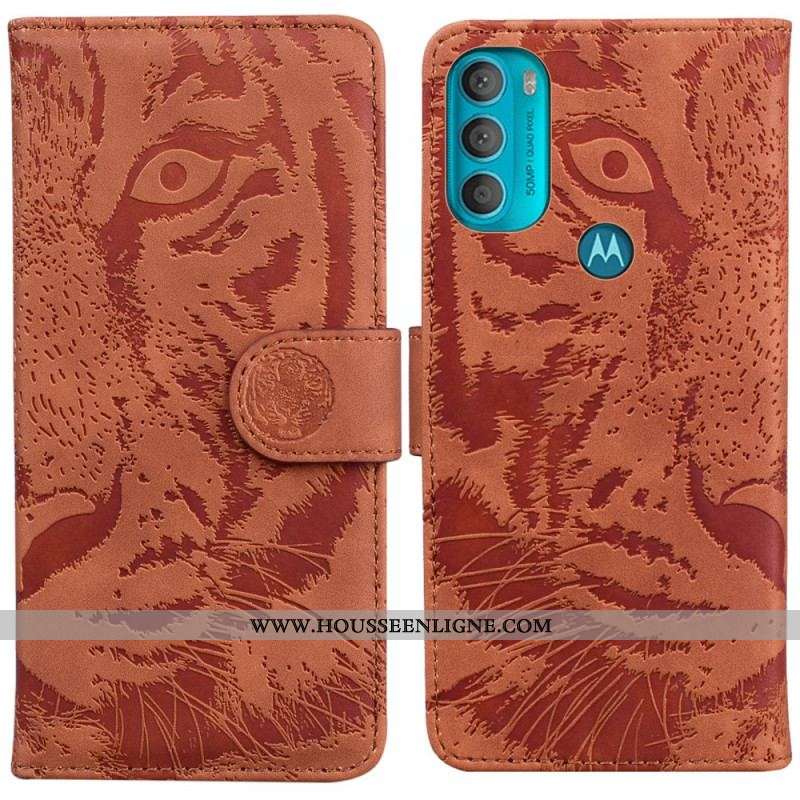 Housse Moto G71 5G Empreinte Face de Tigre