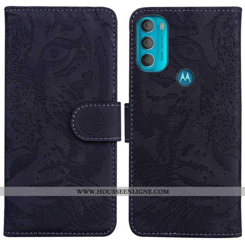 Housse Moto G71 5G Empreinte Face de Tigre