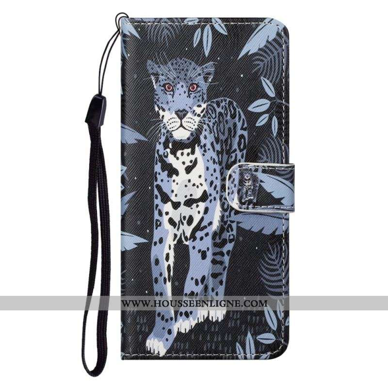 Housse Moto G71 5G Léopard à Lanière