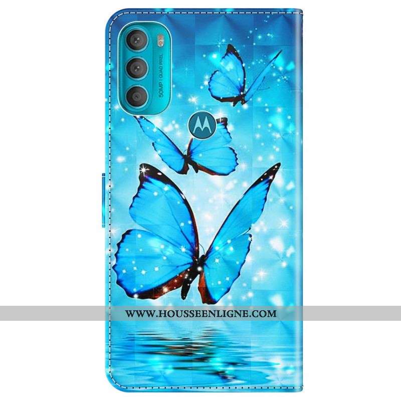 Housse Moto G71 5G Papillons Bleus Volants