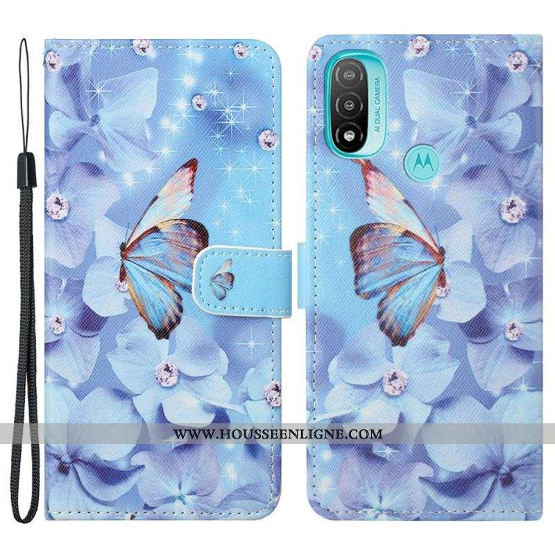 Housse Moto G71 5G Papillons Diamants à Lanière
