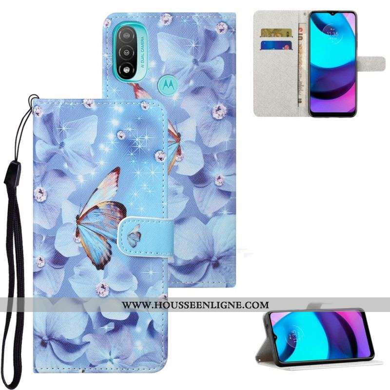 Housse Moto G71 5G Papillons Diamants à Lanière