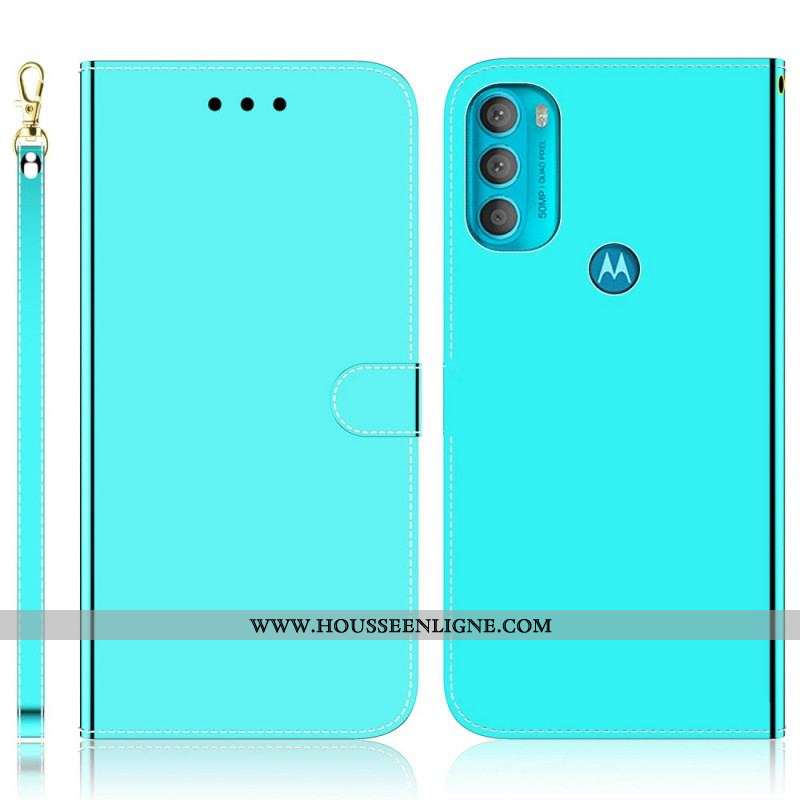 Housse Moto G71 5G Simili Cuir Couverture Miroir