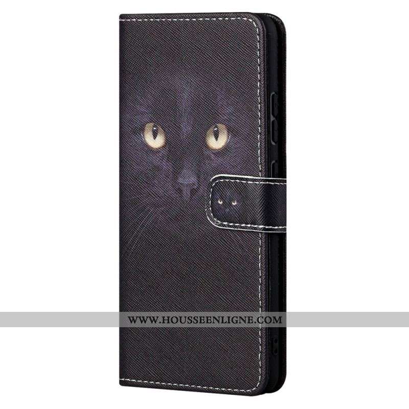 Housse Moto G71 5G Yeux de Chat Noir à Lanière